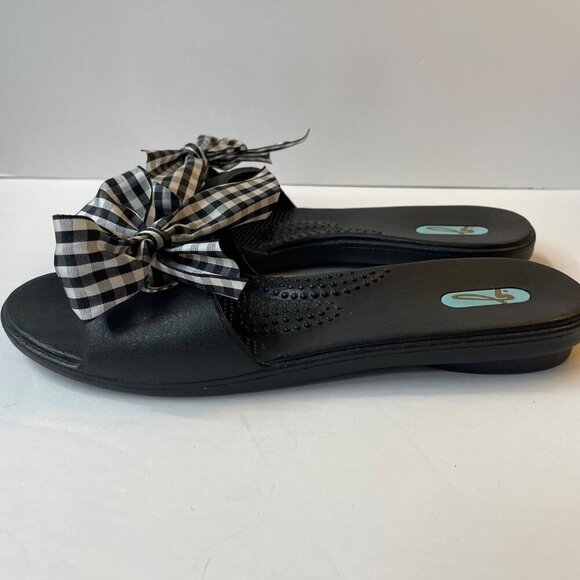 OKAb Madison Slide Sandals With Gingham Check Bow Size Medium (6.5-7.5) - Picture 4 of 11